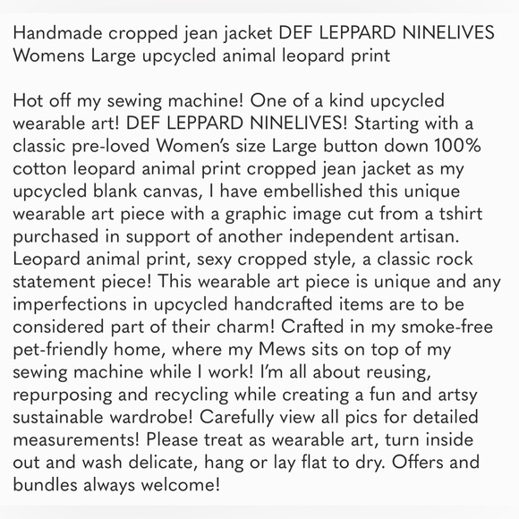 Handmade crop jean jacket DEF LEPPARD NINE LIVES leopard animal - Picture 2 of 12